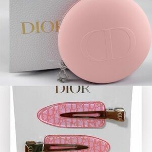 Dior Beauty Pink Round Makeup Bag and Hair Clips
